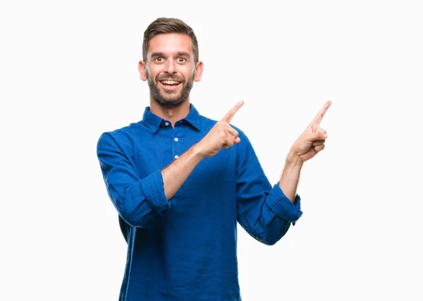 Young Handsome Man Isolated Background Smiling Looking Camera Pointing Two — Stock Photo, Image