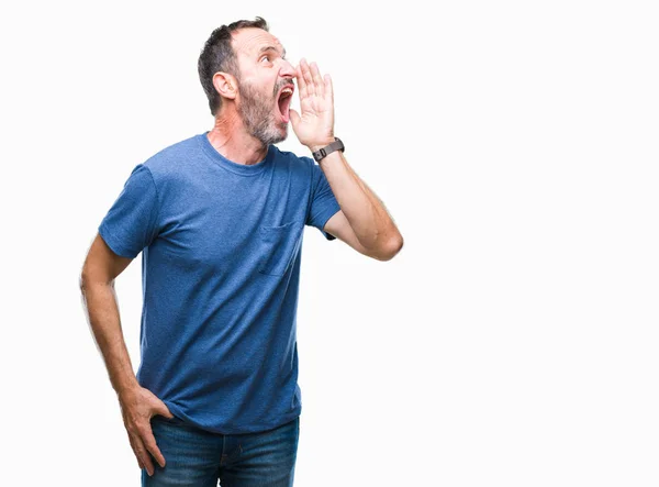 Middle Age Hoary Senior Man Isolated Background Shouting Screaming Loud — Stock Photo, Image