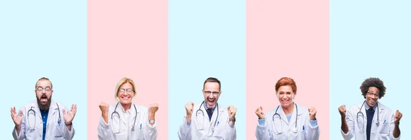 Collage Group Professionals Doctors Wearing Medical Uniform Isolated Background Celebrating — Stock Photo, Image