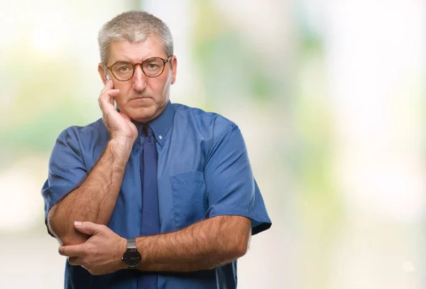 Bello Anziano Uomo Affari Sfondo Isolato Pensando Cercando Stanco Annoiato — Foto Stock