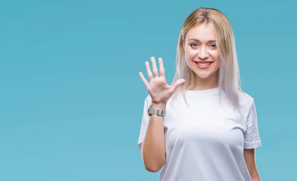 Junge Blonde Frau Über Isoliertem Hintergrund Die Mit Finger Nummer — Stockfoto