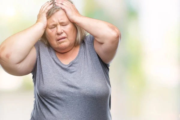 Senior Velikosti Kavkazský Žena Izolované Pozadí Trpí Bolest Hlavy Zoufalé — Stock fotografie