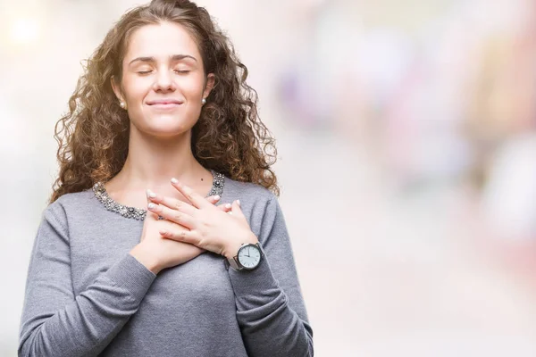 Mooie Brunette Krullend Haar Jong Meisje Dragen Een Trui Geïsoleerde — Stockfoto