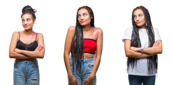 Colagem Cabelo Trançado Bonita Mulher Americana Africana Com Marca Nascimento — Fotografia de Stock