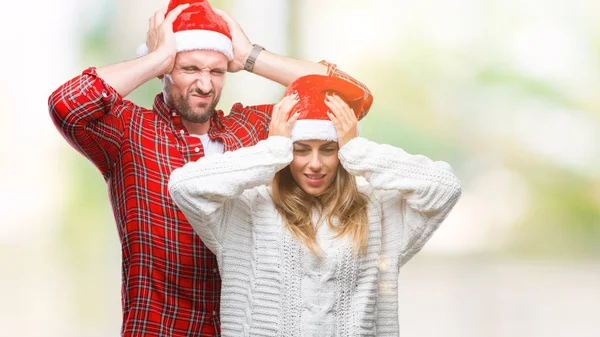 Noel Giyen Aşık Genç Çift Şapka Çünkü Umutsuz Stresli Baş — Stok fotoğraf