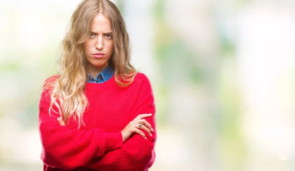 Schöne Junge Blonde Frau Winterpullover Über Isoliertem Hintergrund Skeptisch Und — Stockfoto