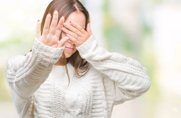 Unga Vackra Kaukasiska Kvinna Iförd Vinter Tröja Över Isolerade Bakgrund — Stockfoto