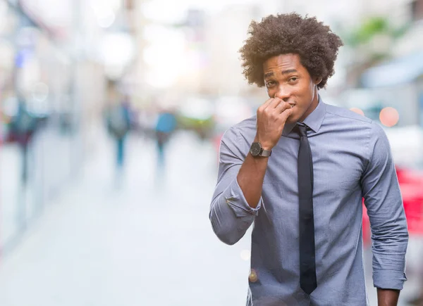 Afro Amerikai Üzleti Ember Feletti Elszigetelt Háttér Látszó Hangsúlyozni Ideges — Stock Fotó