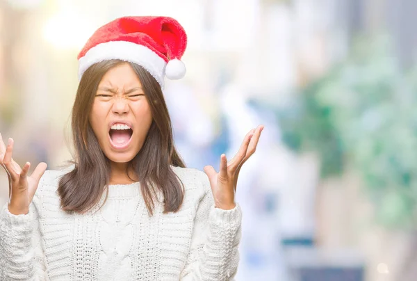 Young Asian Woman Wearing Christmas Hat Isolated Background Crazy Mad — Stock Photo, Image