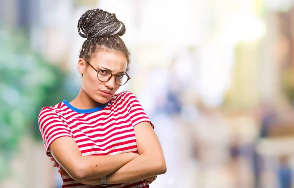Young Braided Hair African American Girl Wearing Glasses Isolated Background — Stock Photo, Image