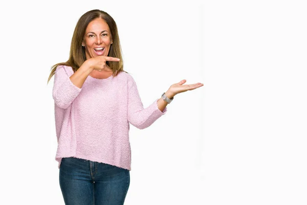 Bella Donna Adulta Mezza Età Che Indossa Maglione Invernale Sfondo — Foto Stock