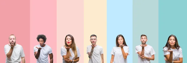 Collage Diferentes Etnias Jóvenes Con Camiseta Blanca Sobre Fondo Aislado — Foto de Stock