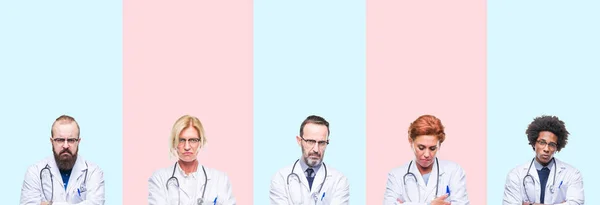 Collage Von Gruppenärzten Die Medizinische Uniform Über Isoliertem Hintergrund Tragen — Stockfoto