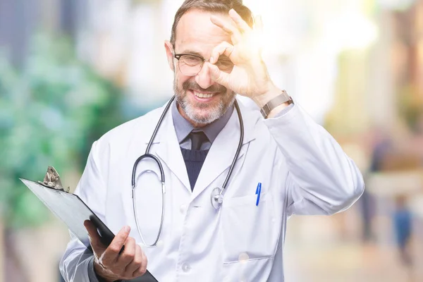 Middle Age Senior Hoary Doctor Man Holding Clipboard Isolated Background — Stock Photo, Image