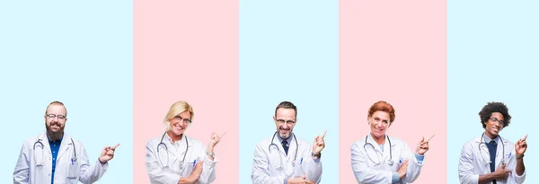 Collage Grupp Yrkesverksamma Läkare Bär Medicinsk Uniform Över Isolerade Bakgrund — Stockfoto