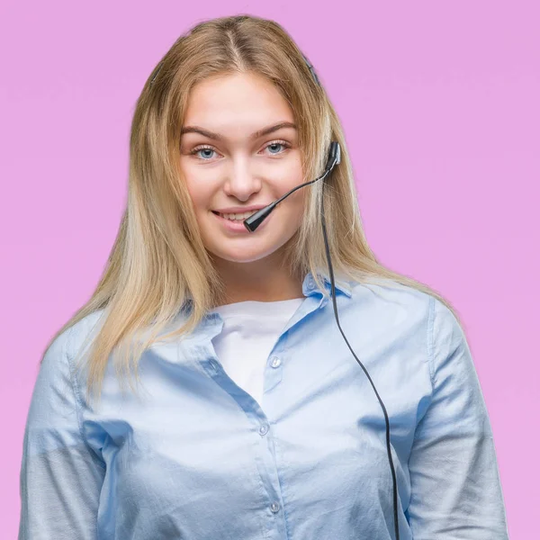Mladý Bělošský Obchodních Žena Nosí Call Centrum Sluchátka Přes Samostatný — Stock fotografie