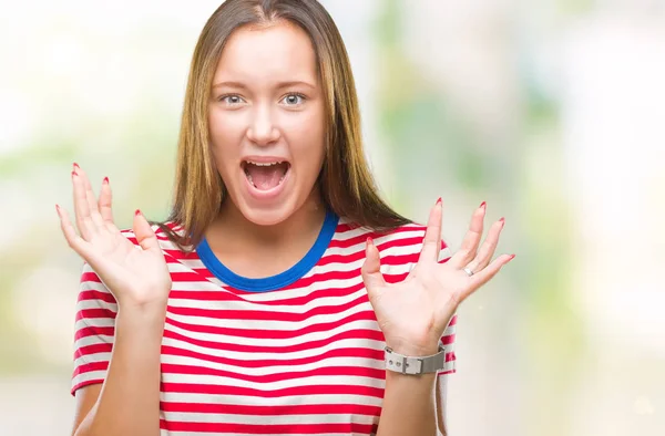 Jonge Kaukasische Mooie Vrouw Geïsoleerde Achtergrond Vieren Gekke Gekke Voor — Stockfoto