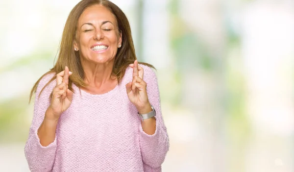 Schöne Erwachsene Frau Mittleren Alters Winterpullover Über Isoliertem Hintergrund Lächelnd — Stockfoto