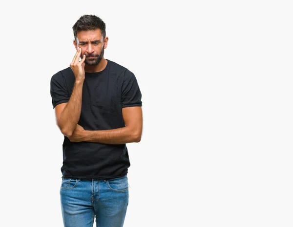 Uomo Ispanico Adulto Sfondo Isolato Pensando Cercando Stanco Annoiato Con — Foto Stock