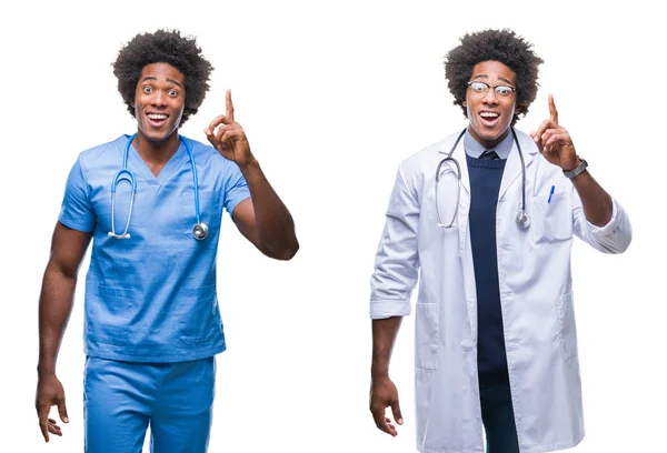 Collage Jeune Chirurgien Afro Américain Infirmière Médecin Homme Sur Fond — Photo
