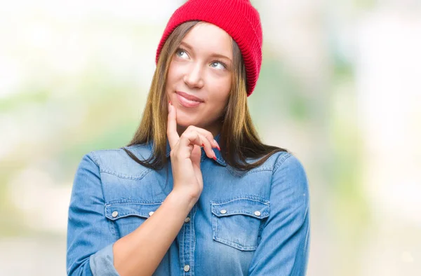 Jeune Caucasienne Belle Femme Portant Bonnet Laine Sur Fond Isolé — Photo