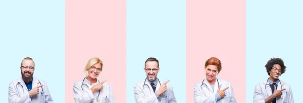 Collage Medici Professionisti Del Gruppo Che Indossano Uniforme Medica Sfondo — Foto Stock