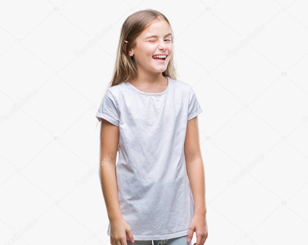 Young beautiful girl over isolated background winking looking at the camera with sexy expression, cheerful and happy face.