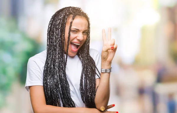 Joven Trenzado Cabello Afroamericano Chica Sobre Fondo Aislado Sonriendo Con —  Fotos de Stock