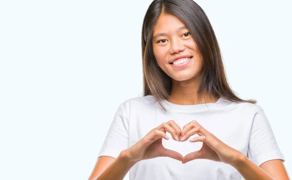 Junge Asiatische Frau Lächelt Und Macht Herzsymbol — Stockfoto