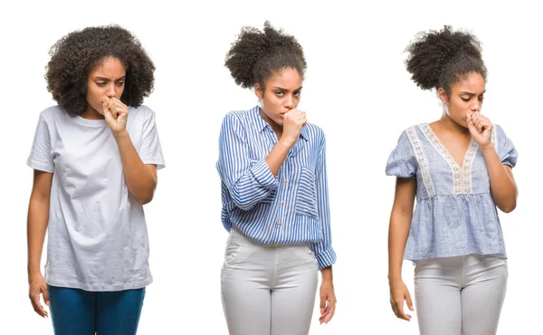 Коллаж Африканской Американки Изолированном Фоне Чувствует Себя Нездоровым Кашляет Симптом — стоковое фото