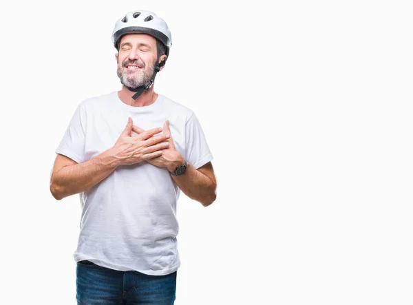 Hombre Ciclista Edad Madura Con Casco Seguridad Bicicleta Fondo Aislado —  Fotos de Stock