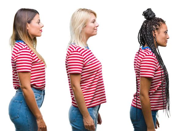 Collage Junger Frauen Mit Gestreiftem Shirt Über Isoliertem Hintergrund Die — Stockfoto