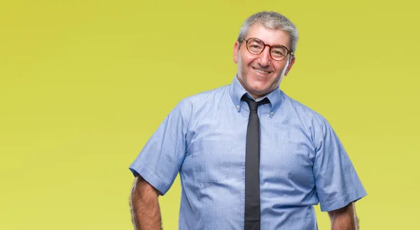 Bonito Homem Negócios Sênior Sobre Fundo Isolado Com Sorriso Feliz — Fotografia de Stock