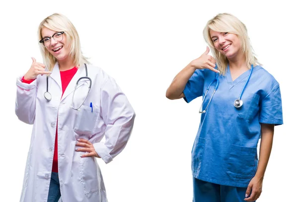 Collage Médecin Infirmière Femme Sur Fond Blanc Isolé Souriant Faire — Photo