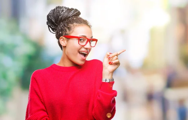 Young Gevlochten Haar Afrikaanse Amerikaans Meisje Dragen Trui Glazen Geïsoleerde — Stockfoto