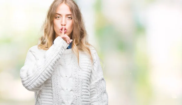 Beautiful Young Blonde Woman Wearing Winter Sweater Isolated Background Asking — Stock Photo, Image