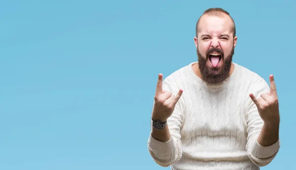 Joven Hombre Hipster Caucásico Usando Suéter Invierno Sobre Fondo Aislado — Foto de Stock