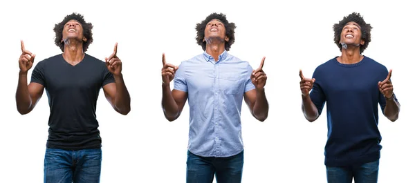 Colagem Afro Americano Jovem Bonito Homem Sobre Fundo Isolado Espantado — Fotografia de Stock