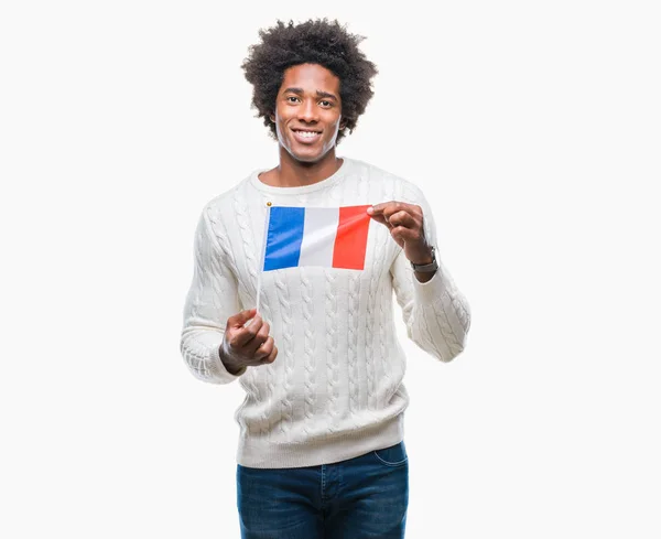 Afro Americano Uomo Bandiera Della Francia Sfondo Isolato Con Volto — Foto Stock