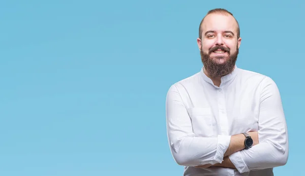 Homem Jovem Hipster Caucasiano Sobre Fundo Isolado Rosto Feliz Sorrindo — Fotografia de Stock