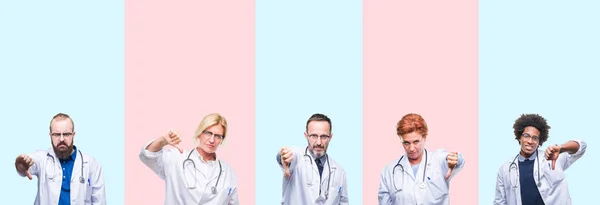 Collage Group Professionals Doctors Wearing Medical Uniform Isolated Background Looking — Stock Photo, Image