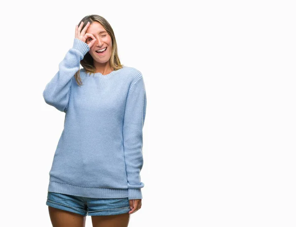 Joven Hermosa Mujer Vistiendo Suéter Invierno Sobre Fondo Aislado Haciendo —  Fotos de Stock