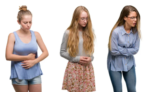 Collage Einer Gruppe Blonder Frauen Vor Isoliertem Hintergrund Mit Der — Stockfoto