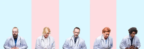 Collage Group Professionals Doctors Wearing Medical Uniform Isolated Background Hand — Stock Photo, Image
