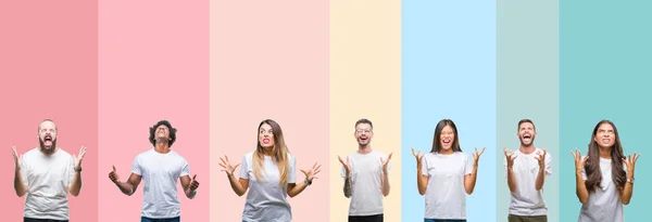 Collage Diferentes Etnias Jóvenes Con Camiseta Blanca Sobre Fondo Aislado — Foto de Stock