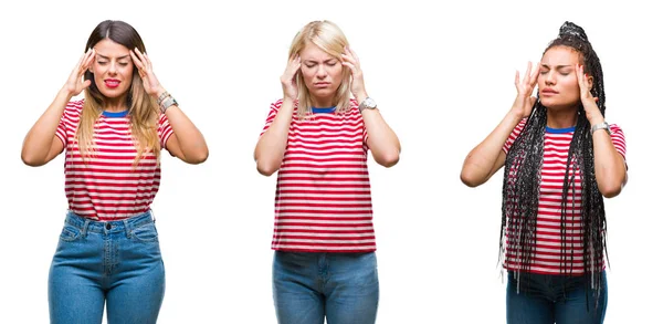 Collage Jeunes Femmes Portant Des Rayures Shirt Sur Fond Isolé — Photo