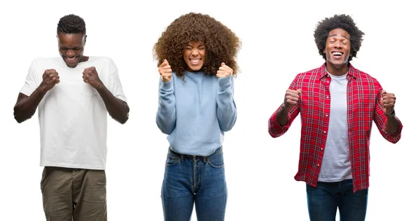 Collage Afroamericanos Grupo Personas Sobre Fondo Aislado Emocionado Por Éxito —  Fotos de Stock