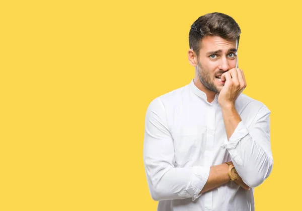 Joven Hombre Guapo Sobre Fondo Aislado Buscando Estresado Nervioso Con — Foto de Stock