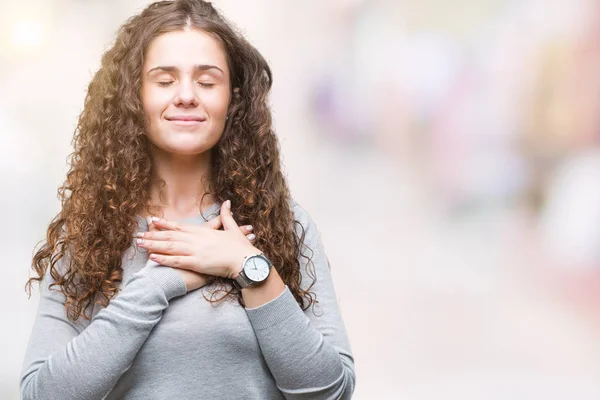 Mooie Brunette Krullend Haar Jong Meisje Dragen Een Trui Geïsoleerde — Stockfoto