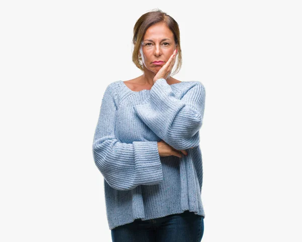 Middle Age Senior Hispanic Woman Wearing Winter Sweater Isolated Background — Stock Photo, Image